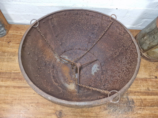 Vintage Indian Rustic Riveted Iron Metal Plant Pot Garden Planter Hanging Basket