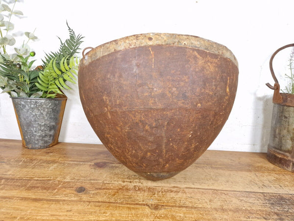 Vintage Indian Rustic Riveted Iron Metal Plant Pot Garden Planter Hanging Basket