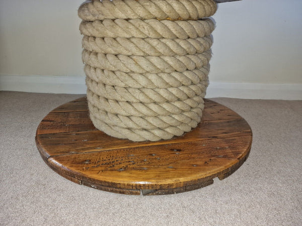 Reclaimed Rustic Wooden Cable Drum With Rope and Brass Ashtray Coffee table