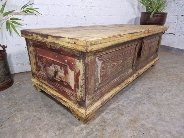 Vintage Reclaimed Indian Wooden Trunk Blanket Box Chest Ottoman Coffee Table