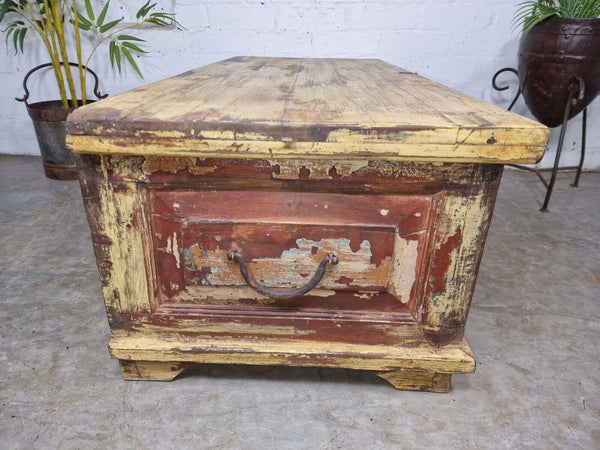 Vintage Reclaimed Indian Wooden Trunk Blanket Box Chest Ottoman Coffee Table