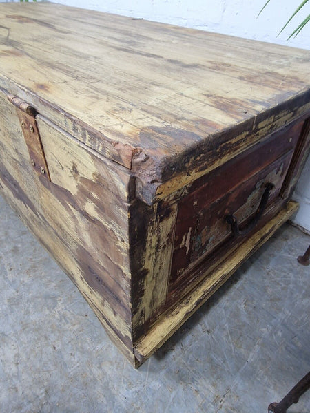 Vintage Reclaimed Indian Wooden Trunk Blanket Box Chest Ottoman Coffee Table