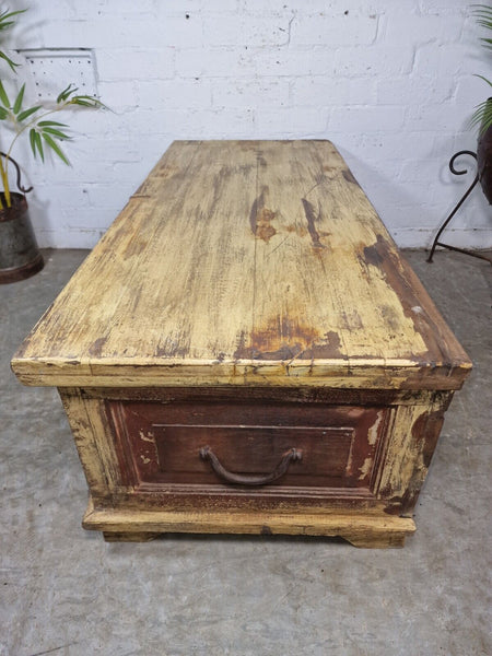 Vintage Reclaimed Indian Wooden Trunk Blanket Box Chest Ottoman Coffee Table