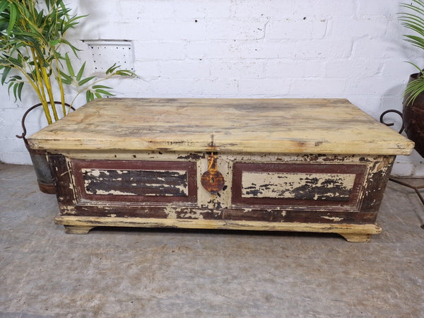 Vintage Reclaimed Indian Wooden Trunk Blanket Box Chest Ottoman Coffee Table