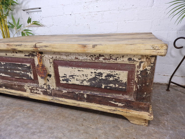 Vintage Reclaimed Indian Wooden Trunk Blanket Box Chest Ottoman Coffee Table