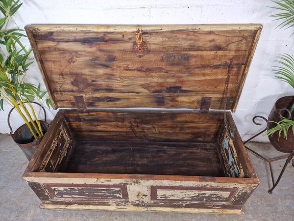 Vintage Reclaimed Indian Wooden Trunk Blanket Box Chest Ottoman Coffee Table