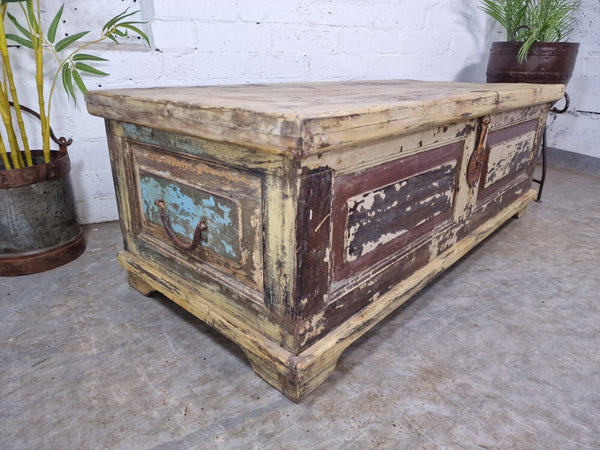 Vintage Reclaimed Indian Wooden Trunk Blanket Box Chest Ottoman Coffee Table