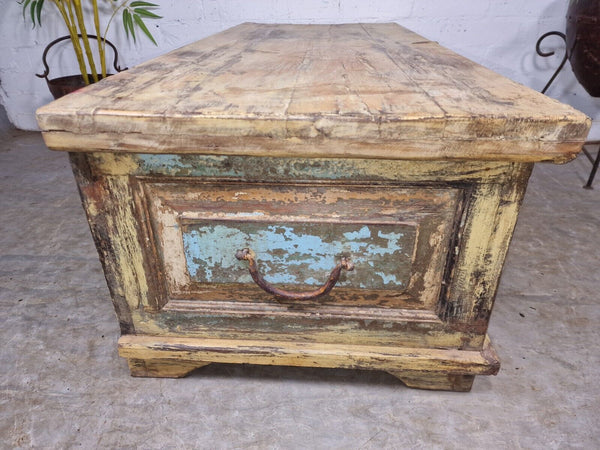 Vintage Reclaimed Indian Wooden Trunk Blanket Box Chest Ottoman Coffee Table