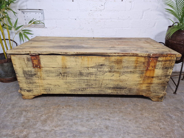 Vintage Reclaimed Indian Wooden Trunk Blanket Box Chest Ottoman Coffee Table