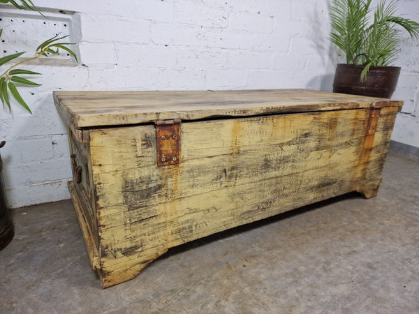 Vintage Reclaimed Indian Wooden Trunk Blanket Box Chest Ottoman Coffee Table