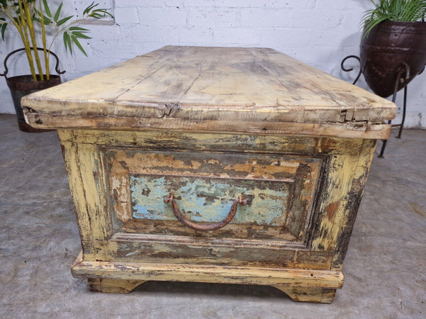 Vintage Reclaimed Indian Wooden Trunk Blanket Box Chest Ottoman Coffee Table