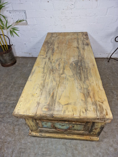 Vintage Reclaimed Indian Wooden Trunk Blanket Box Chest Ottoman Coffee Table