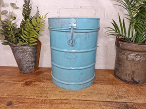 Vintage Indian Industrial Galvanised Metal Rice Grain Storage Drum Bin Cannister