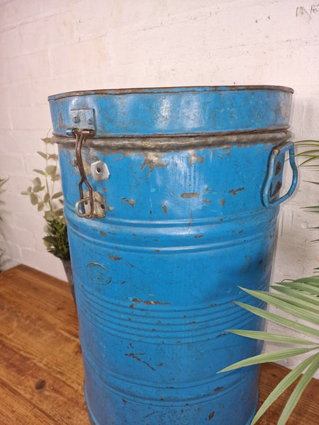 Vintage Indian Industrial Galvanised Metal Rice Grain Storage Drum Bin Cannister