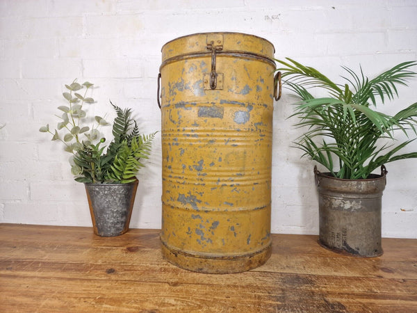 Vintage Indian Industrial Galvanised Metal Rice Grain Storage Drum Bin Cannister