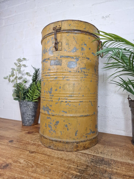 Vintage Indian Industrial Galvanised Metal Rice Grain Storage Drum Bin Cannister