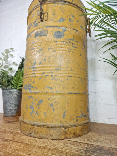 Vintage Indian Industrial Galvanised Metal Rice Grain Storage Drum Bin Cannister