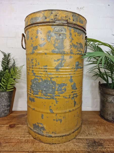 Vintage Indian Industrial Galvanised Metal Rice Grain Storage Drum Bin Cannister