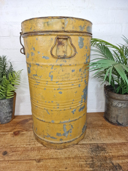 Vintage Indian Industrial Galvanised Metal Rice Grain Storage Drum Bin Cannister