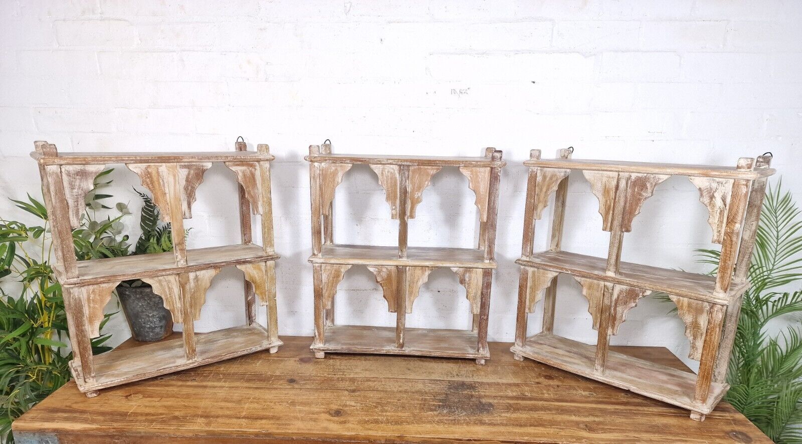 Vintage Reclaimed Indian Solid Wooded Arched Temple Wall Display Shelf Shelves