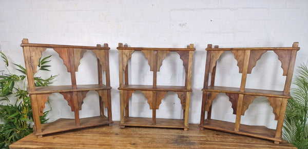 Vintage Reclaimed Indian Solid Wooded Arched Temple Wall Display Shelf Shelves