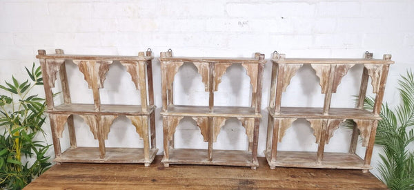 Vintage Reclaimed Indian Solid Wooded Arched Temple Wall Display Shelf Shelves