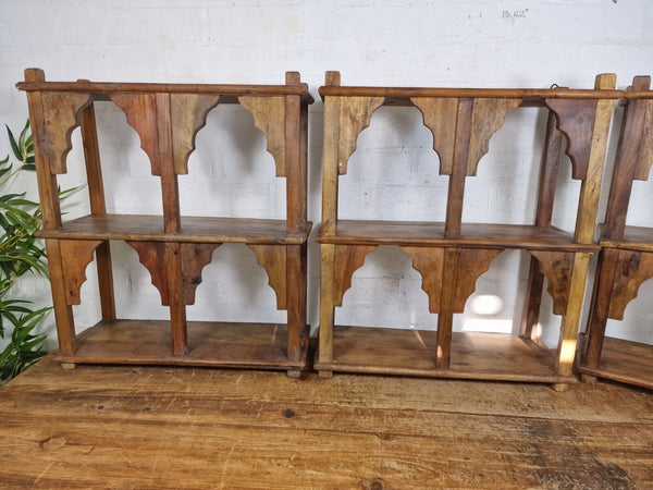 Vintage Reclaimed Indian Solid Wooded Arched Temple Wall Display Shelf Shelves