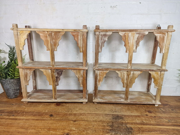 Vintage Reclaimed Indian Solid Wooded Arched Temple Wall Display Shelf Shelves