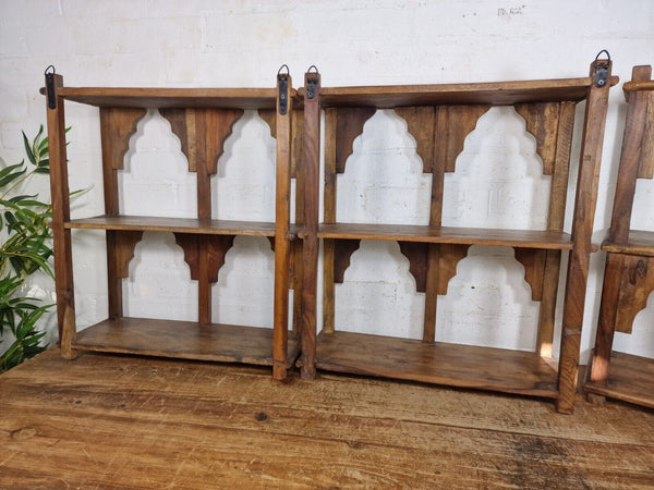 Vintage Reclaimed Indian Solid Wooded Arched Temple Wall Display Shelf Shelves