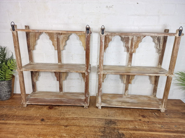 Vintage Reclaimed Indian Solid Wooded Arched Temple Wall Display Shelf Shelves