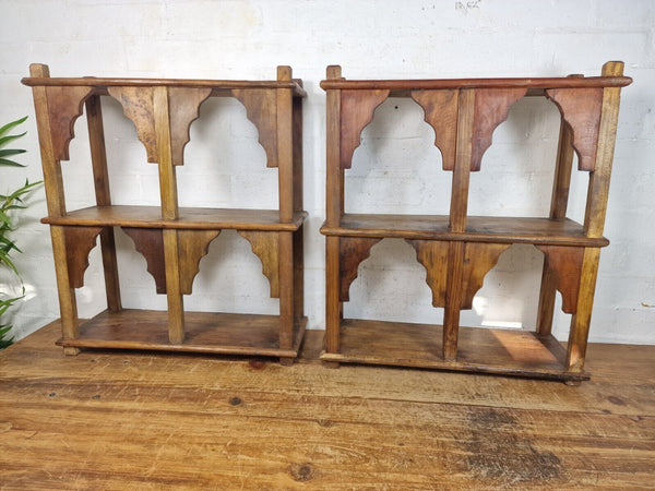 Vintage Reclaimed Indian Solid Wooded Arched Temple Wall Display Shelf Shelves