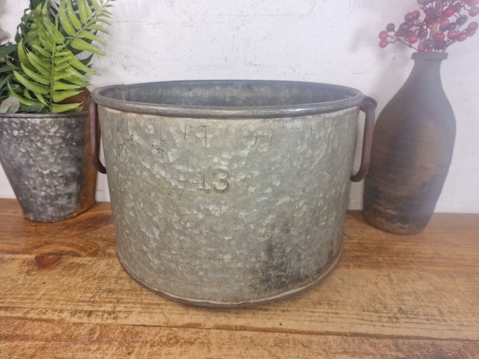 Vintage Rustic Reclaimed Galvanised Zinc Metal Garden Planter Tub Bucket Trough