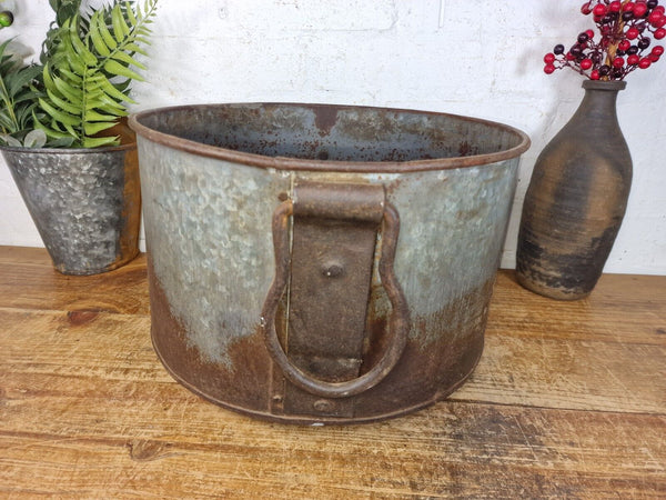 Vintage Rustic Reclaimed Galvanised Zinc Metal Garden Planter Tub Bucket Trough