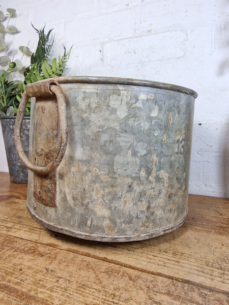 Vintage Rustic Reclaimed Galvanised Zinc Metal Garden Planter Tub Bucket Trough