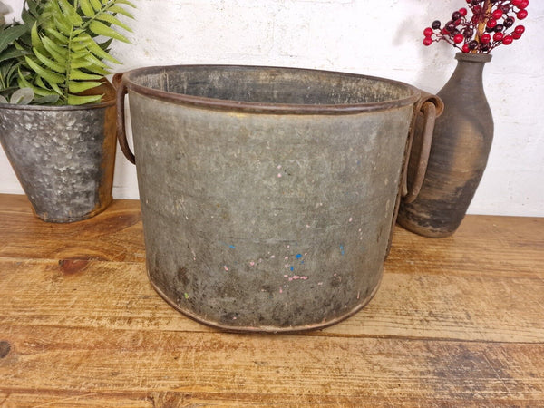 Vintage Rustic Reclaimed Galvanised Zinc Metal Garden Planter Tub Bucket Trough