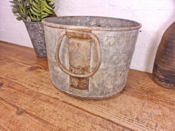 Vintage Rustic Reclaimed Galvanised Zinc Metal Garden Planter Tub Bucket Trough