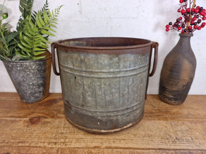 Vintage Rustic Reclaimed Galvanised Zinc Metal Garden Planter Tub Bucket Trough