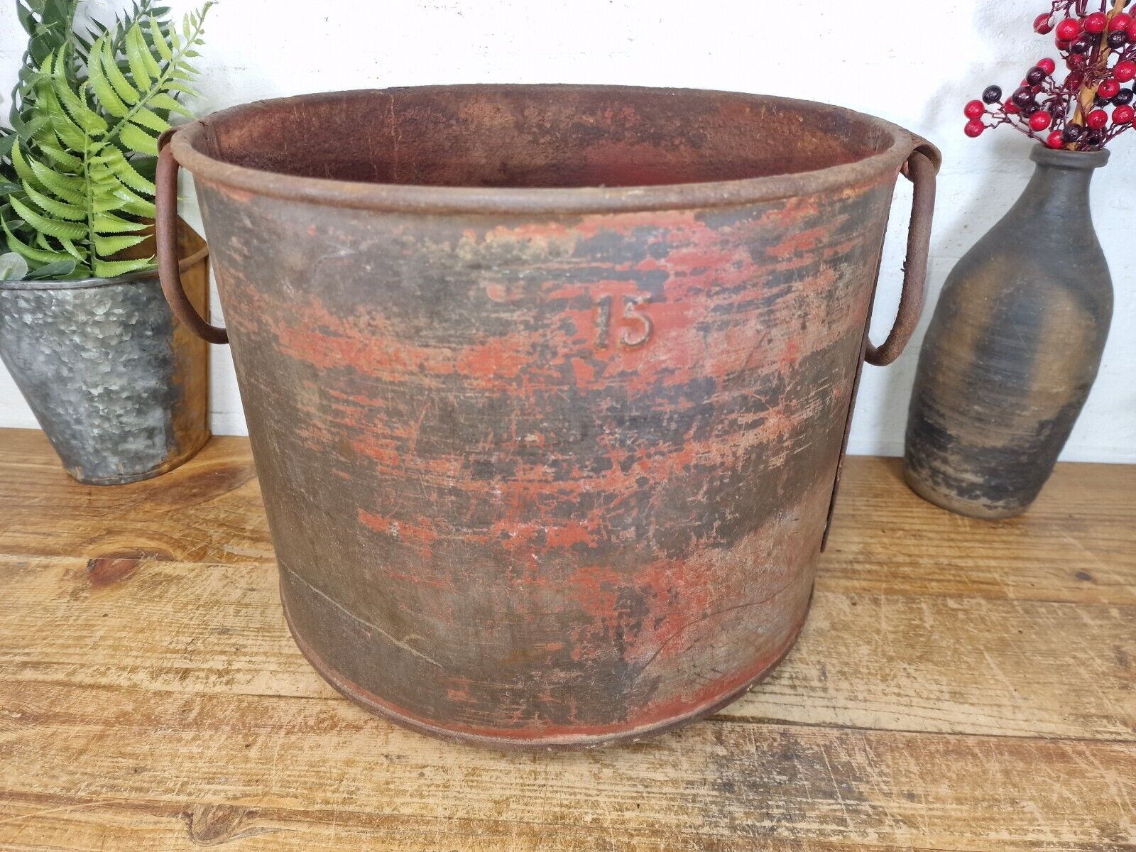 Vintage Rustic Reclaimed Galvanised Zinc Metal Garden Planter Tub Bucket Trough