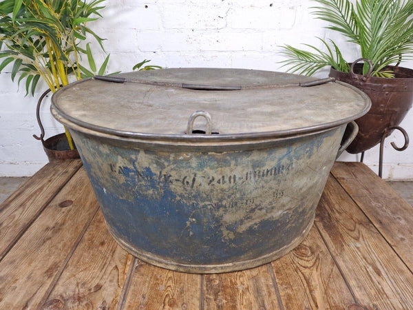 Large Vintage Military Galvanised Wildlife Pond Garden Planter Trough Log Basket