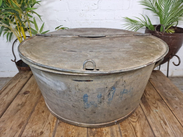 Large Vintage Military Galvanised Wildlife Pond Garden Planter Trough Log Basket