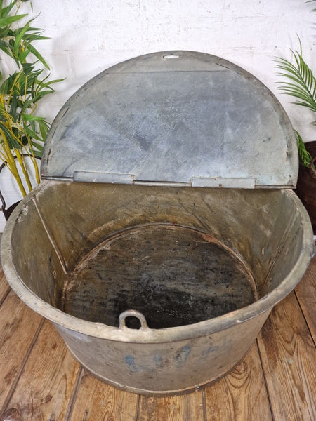 Large Vintage Military Galvanised Wildlife Pond Garden Planter Trough Log Basket