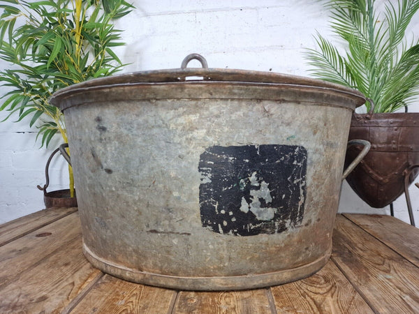 Large Vintage Military Galvanised Wildlife Pond Garden Planter Trough Log Basket