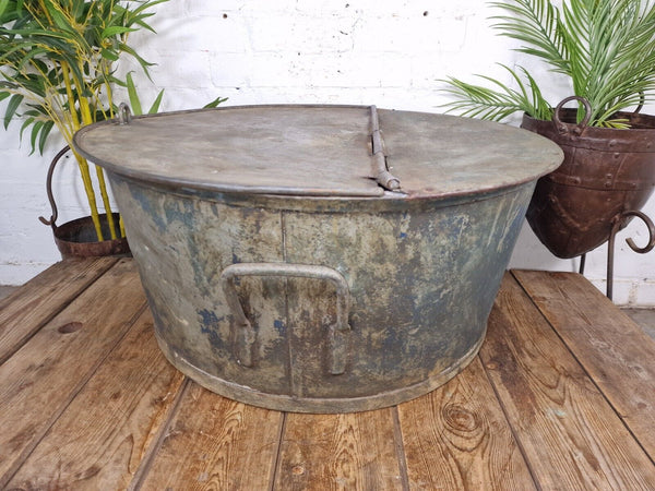 Large Vintage Military Galvanised Wildlife Pond Garden Planter Trough Log Basket