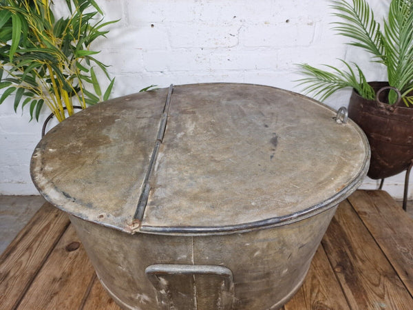 Large Vintage Military Galvanised Wildlife Pond Garden Planter Trough Log Basket