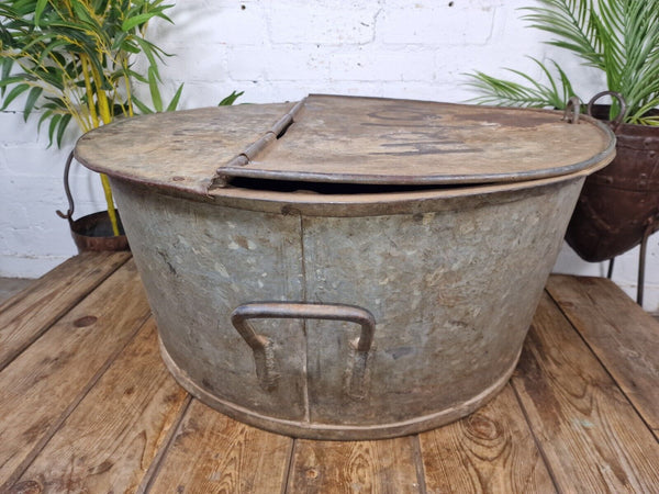 Large Vintage Military Galvanised Wildlife Pond Garden Planter Trough Log Basket