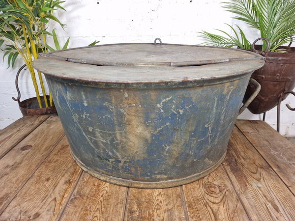 Large Vintage Military Galvanised Wildlife Pond Garden Planter Trough Log Basket