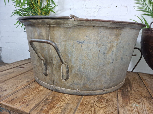 Large Vintage Military Galvanised Wildlife Pond Garden Planter Trough Log Basket