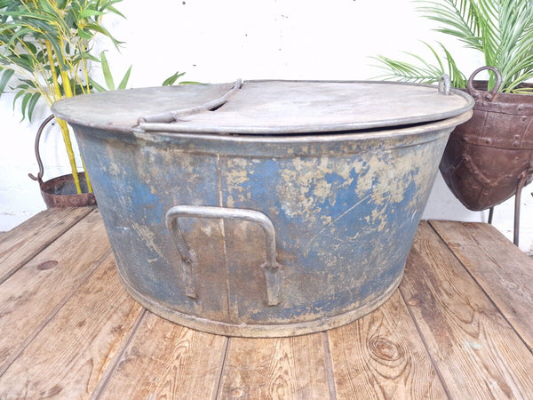 Large Vintage Military Galvanised Wildlife Pond Garden Planter Trough Log Basket