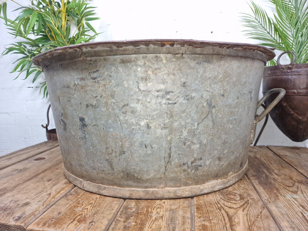 Large Vintage Military Galvanised Wildlife Pond Garden Planter Trough Log Basket