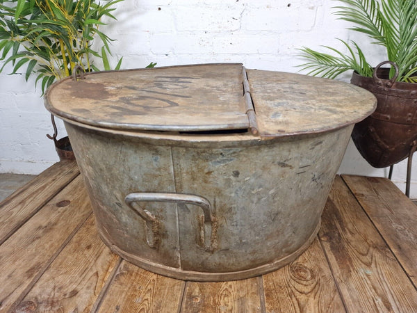 Large Vintage Military Galvanised Wildlife Pond Garden Planter Trough Log Basket